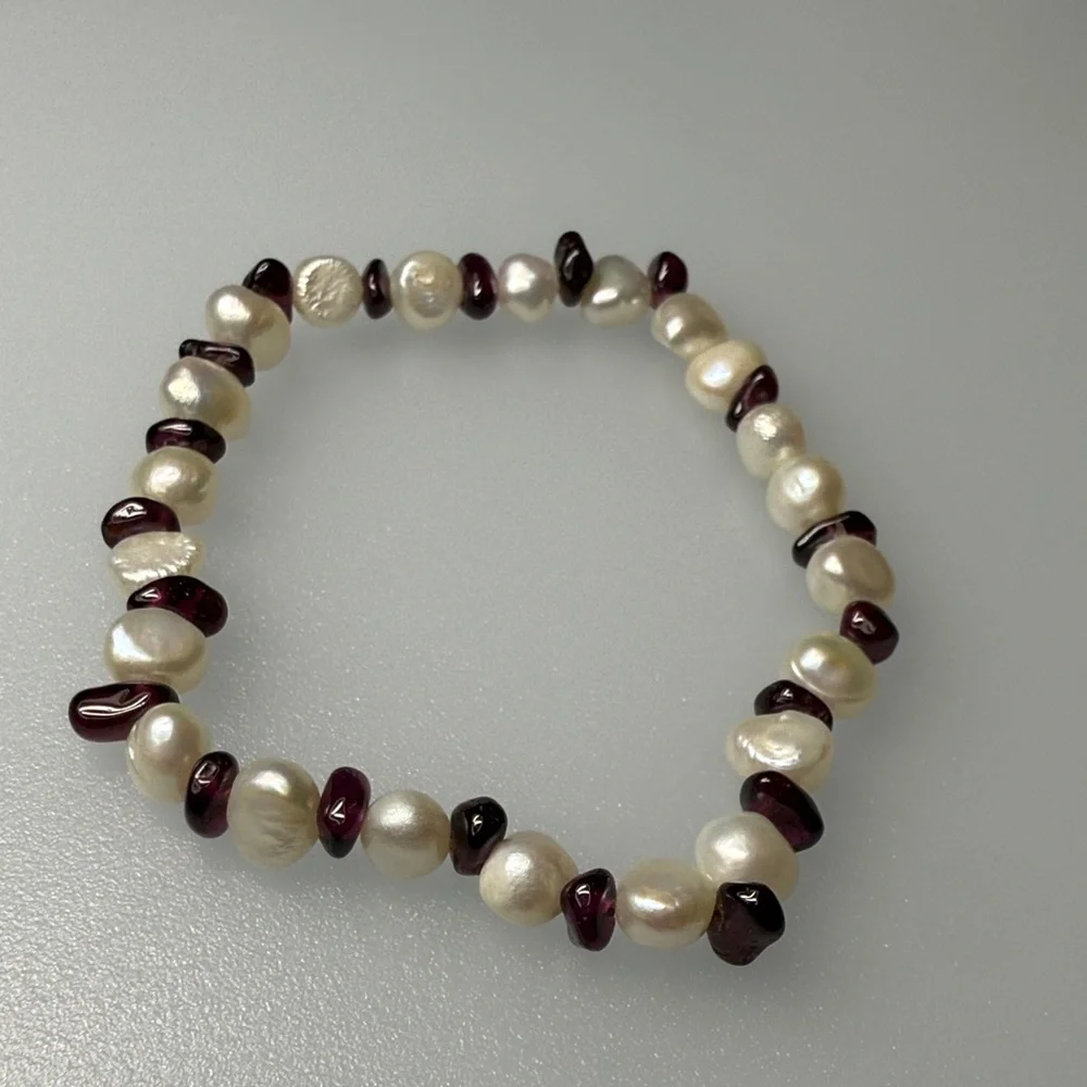 Pearl and Burgundy Beaded Bracelet